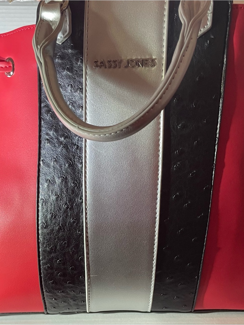 Sassy Jones Color Block Tote in Red & Black